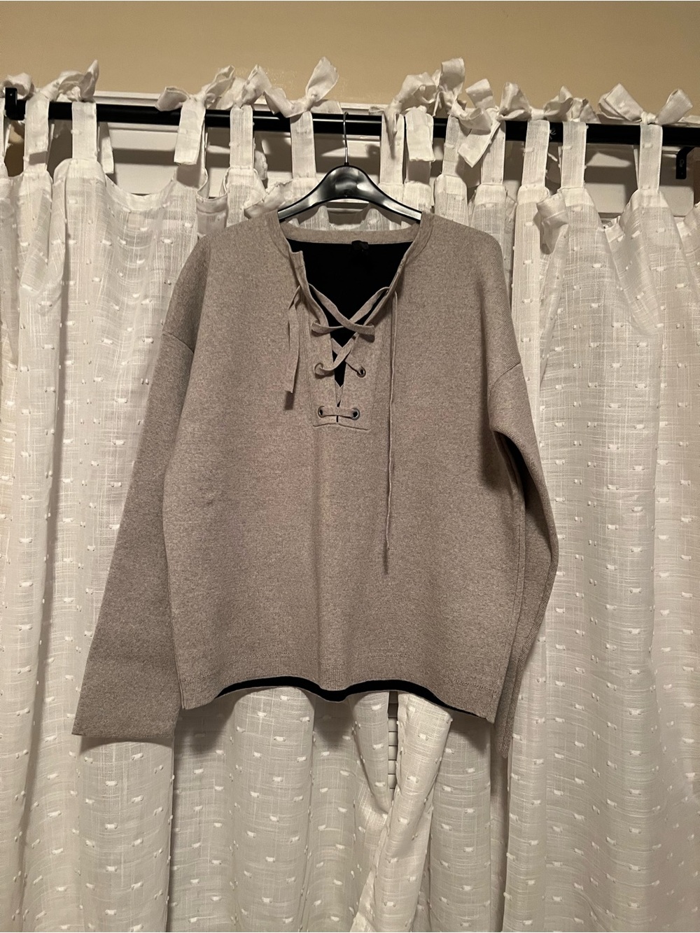 J. Crew Lace-Up V-Neck Sweater in Taupe